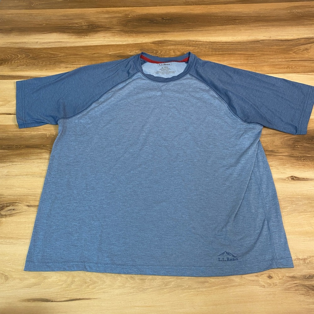 LL Bean Shirt Mens XL Blue Short Sleeve Raglan Athletic T Shirt Performance Runn